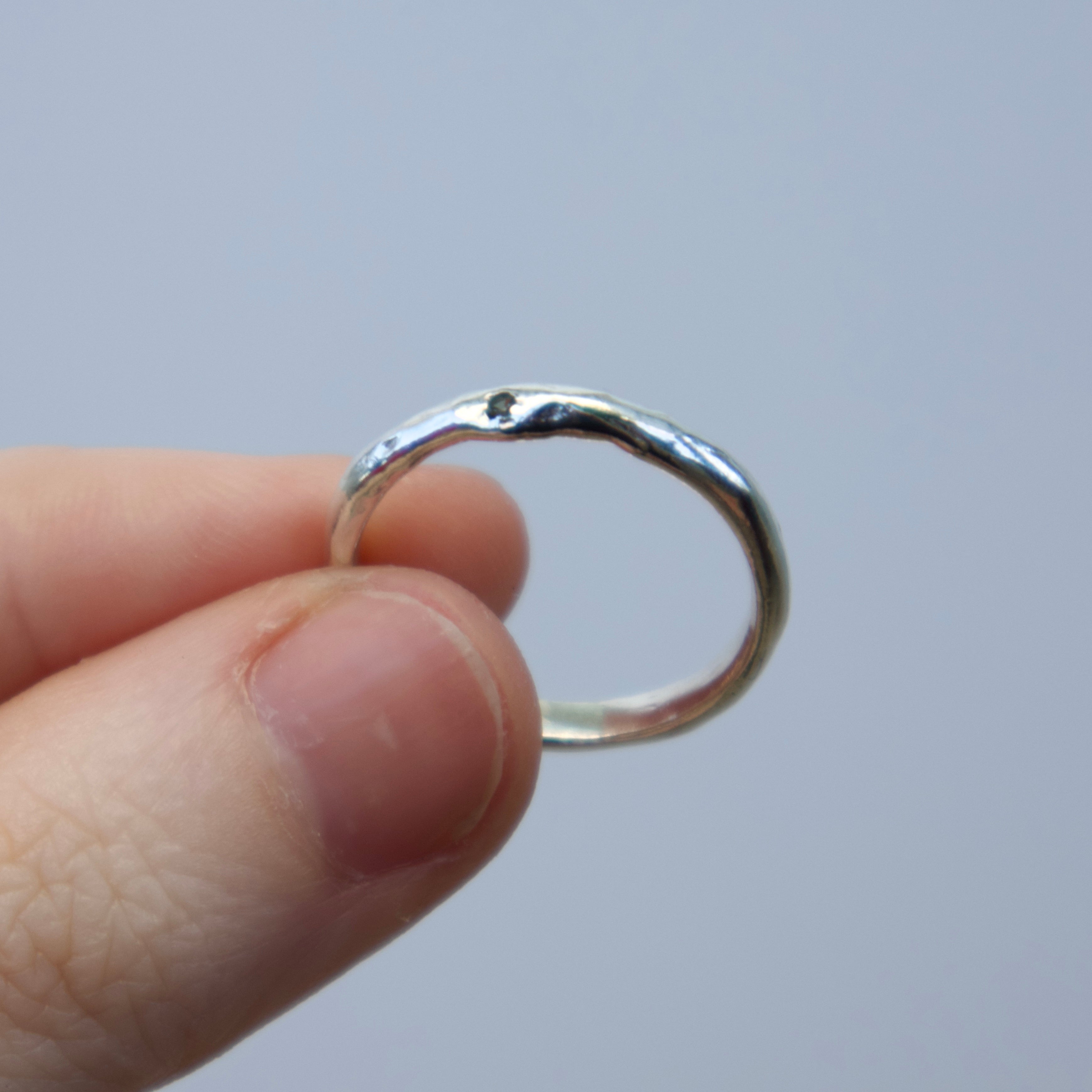 Sterling silver Candy Stacker Ring with lab-grown green tourmaline. alternative fine jewellery handmade by Billy Tooth in Auckland, New Zealand.