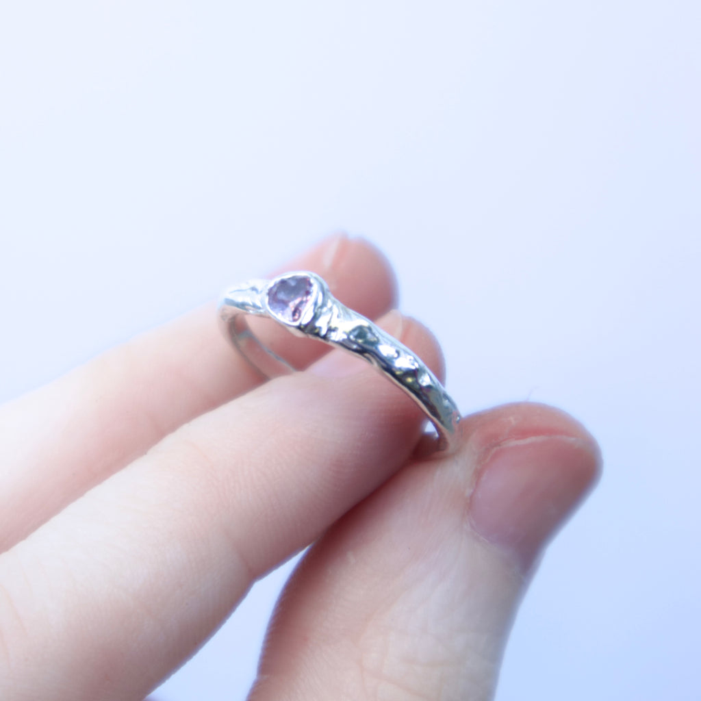 Sterling silver Candy Stacker Ring with lab-grown alexandrite heart. alternative fine jewellery handmade by Billy Tooth in Auckland, New Zealand.