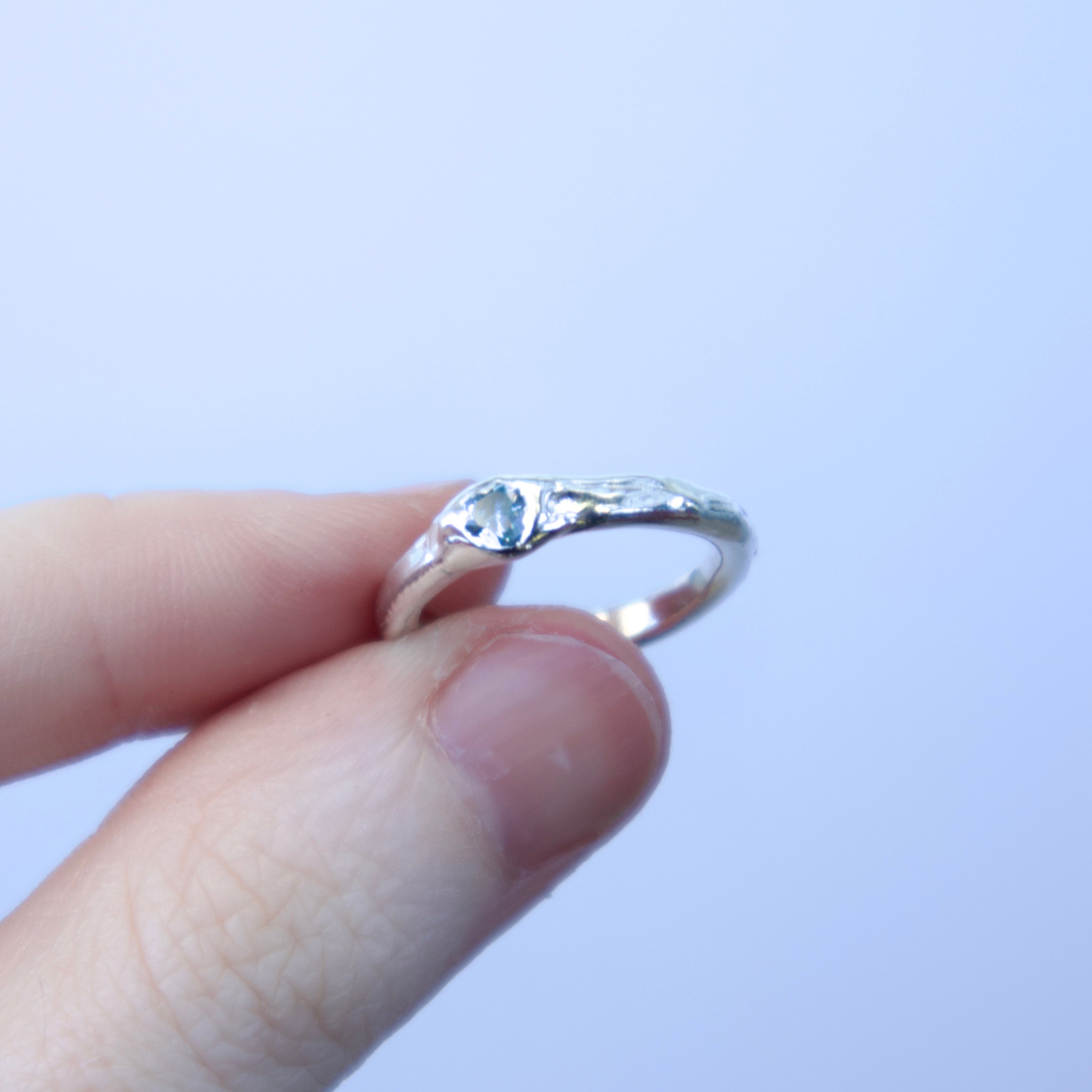 Sterling silver Candy Stacker Ring with lab-grown blue zircon heart. alternative fine jewellery handmade by Billy Tooth in Auckland, New Zealand.