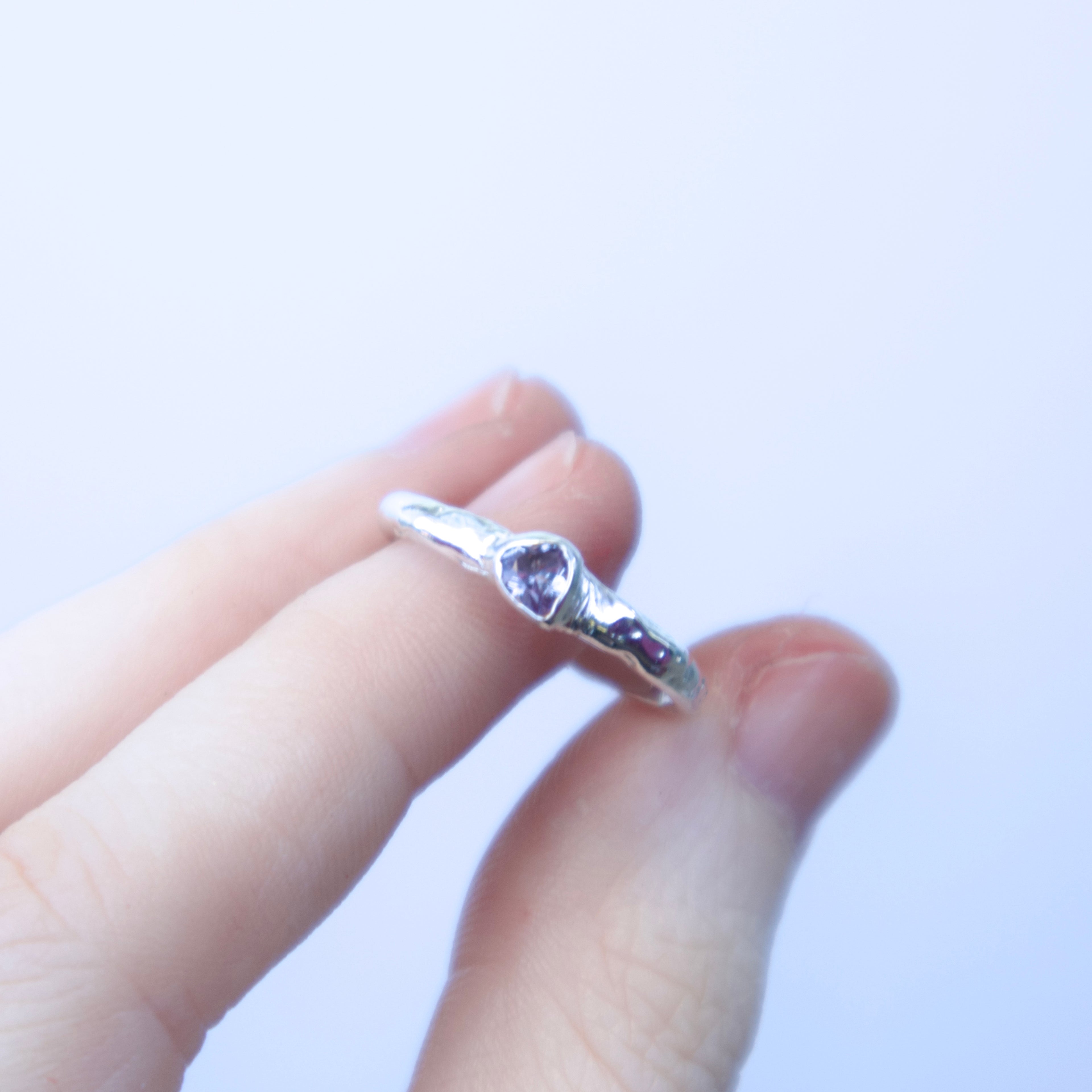 Sterling silver Candy Stacker Ring with lab-grown alexandrite heart. alternative fine jewellery handmade by Billy Tooth in Auckland, New Zealand.