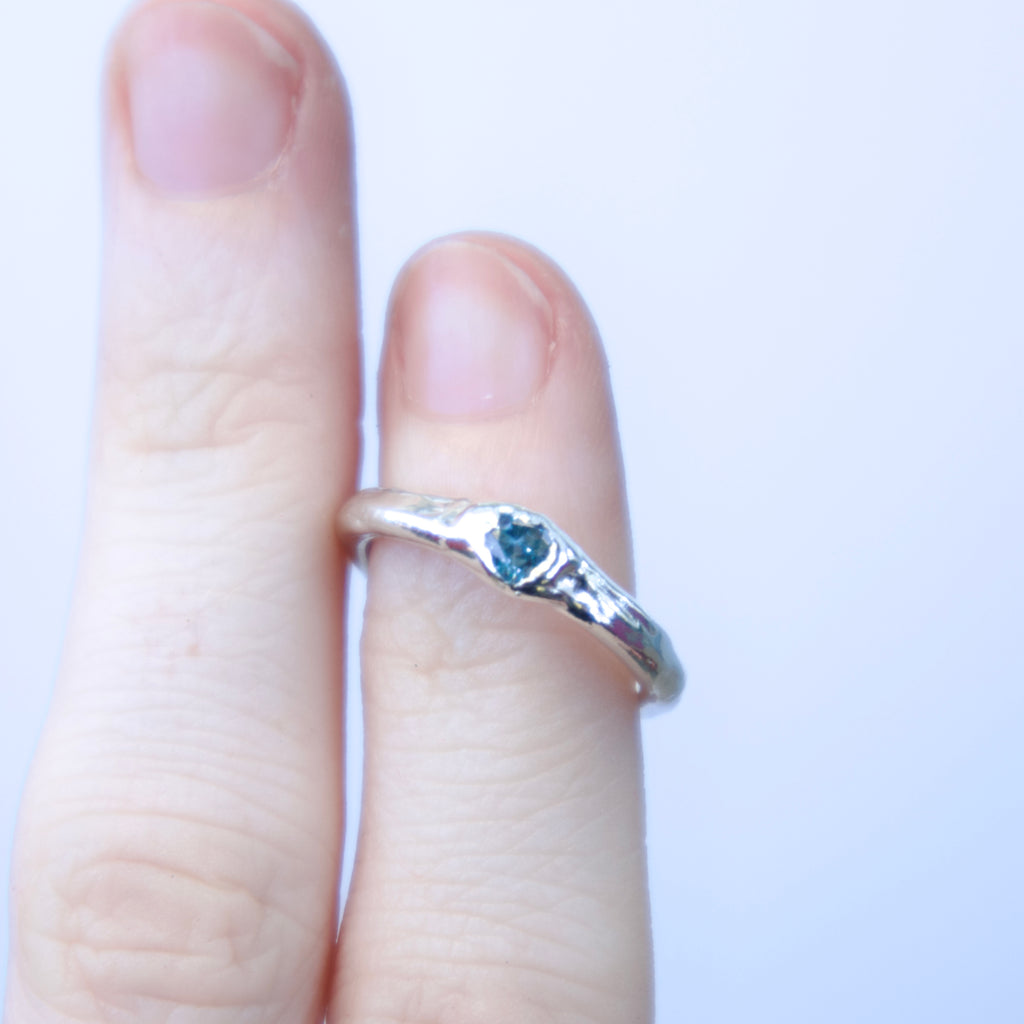 Sterling silver Candy Stacker Ring with lab-grown blue zircon heart. alternative fine jewellery handmade by Billy Tooth in Auckland, New Zealand.