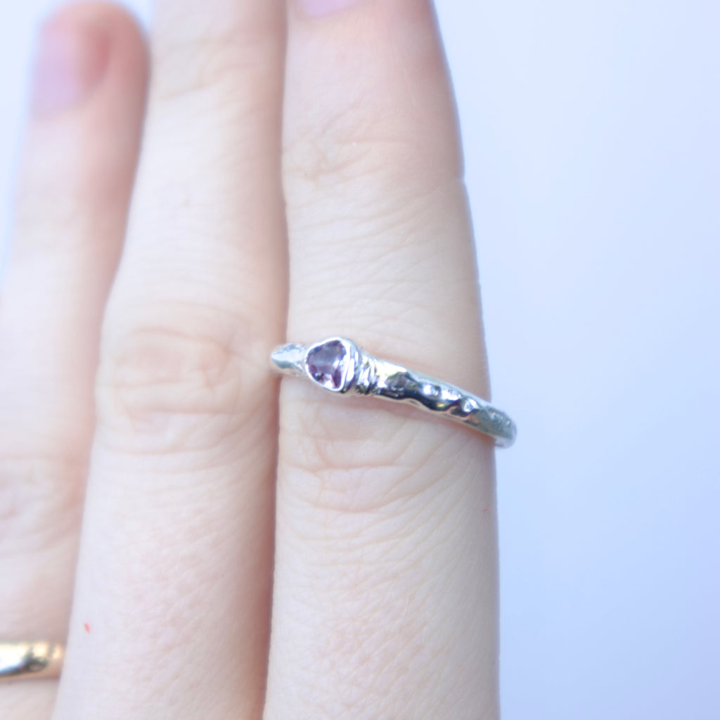 Sterling silver Candy Stacker Ring with lab-grown alexandrite heart. alternative fine jewellery handmade by Billy Tooth in Auckland, New Zealand.