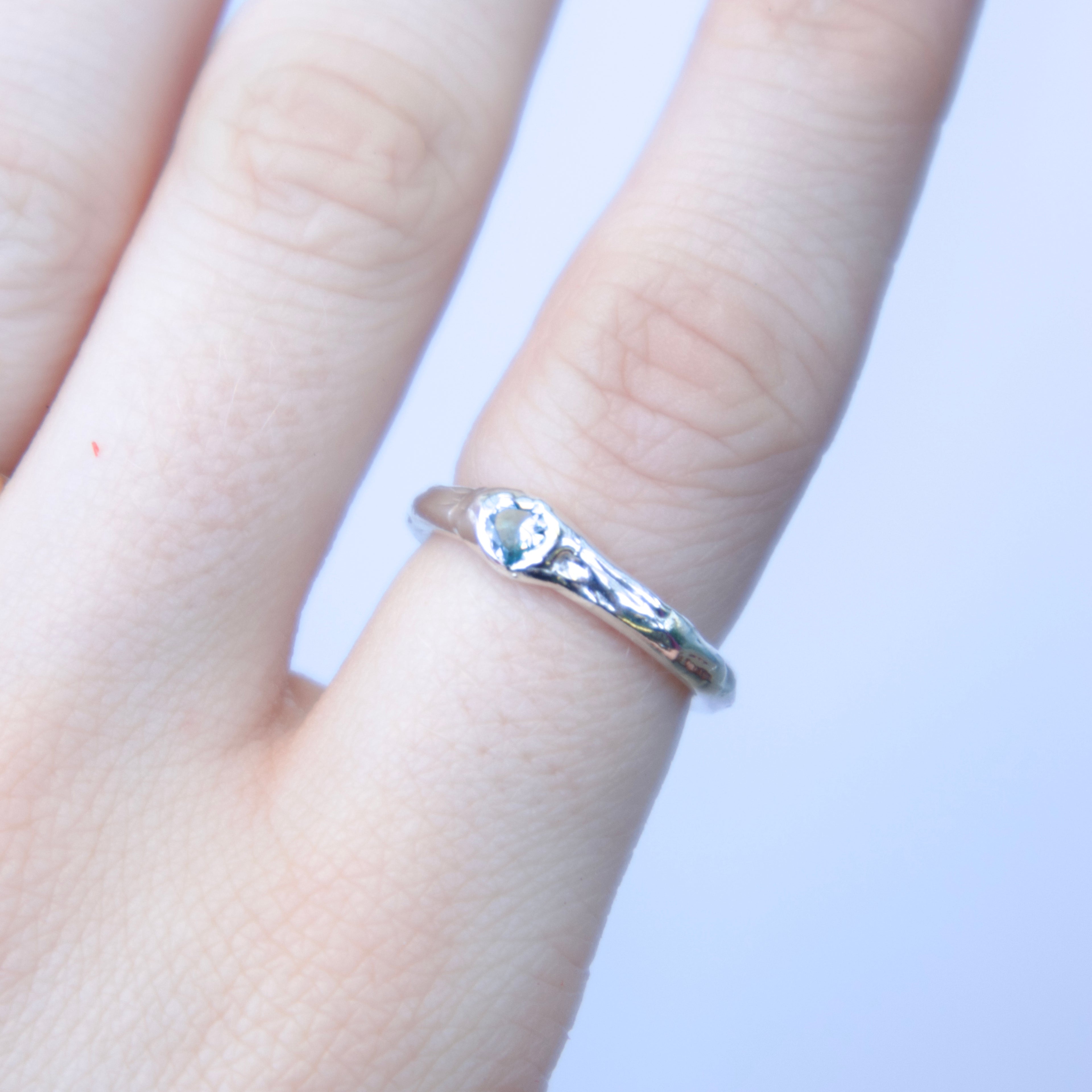 Sterling silver Candy Stacker Ring with lab-grown blue zircon heart. alternative fine jewellery handmade by Billy Tooth in Auckland, New Zealand.