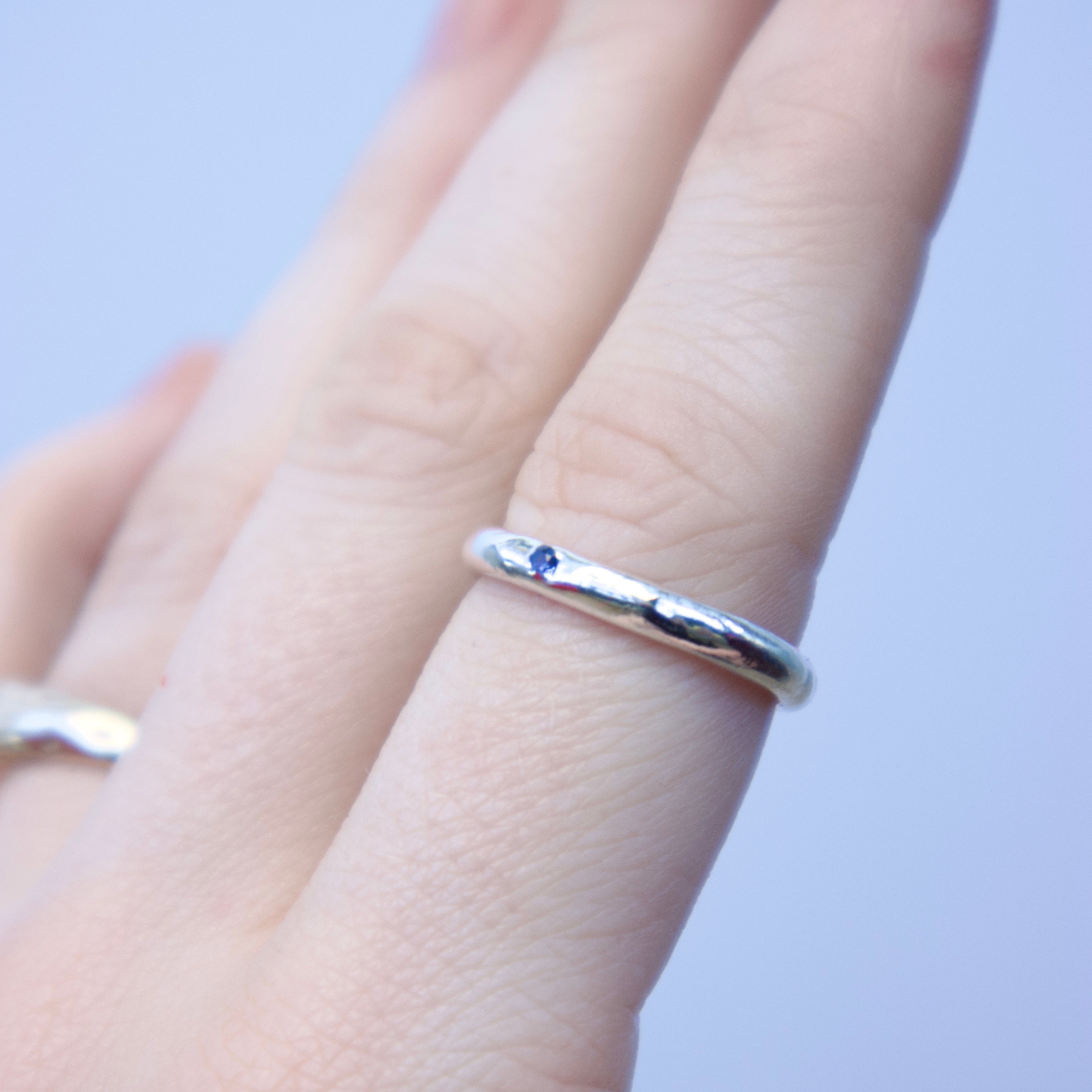 Sterling silver Candy Stacker Ring with lab-grown blue spinel. alternative fine jewellery handmade by Billy Tooth in Auckland, New Zealand.