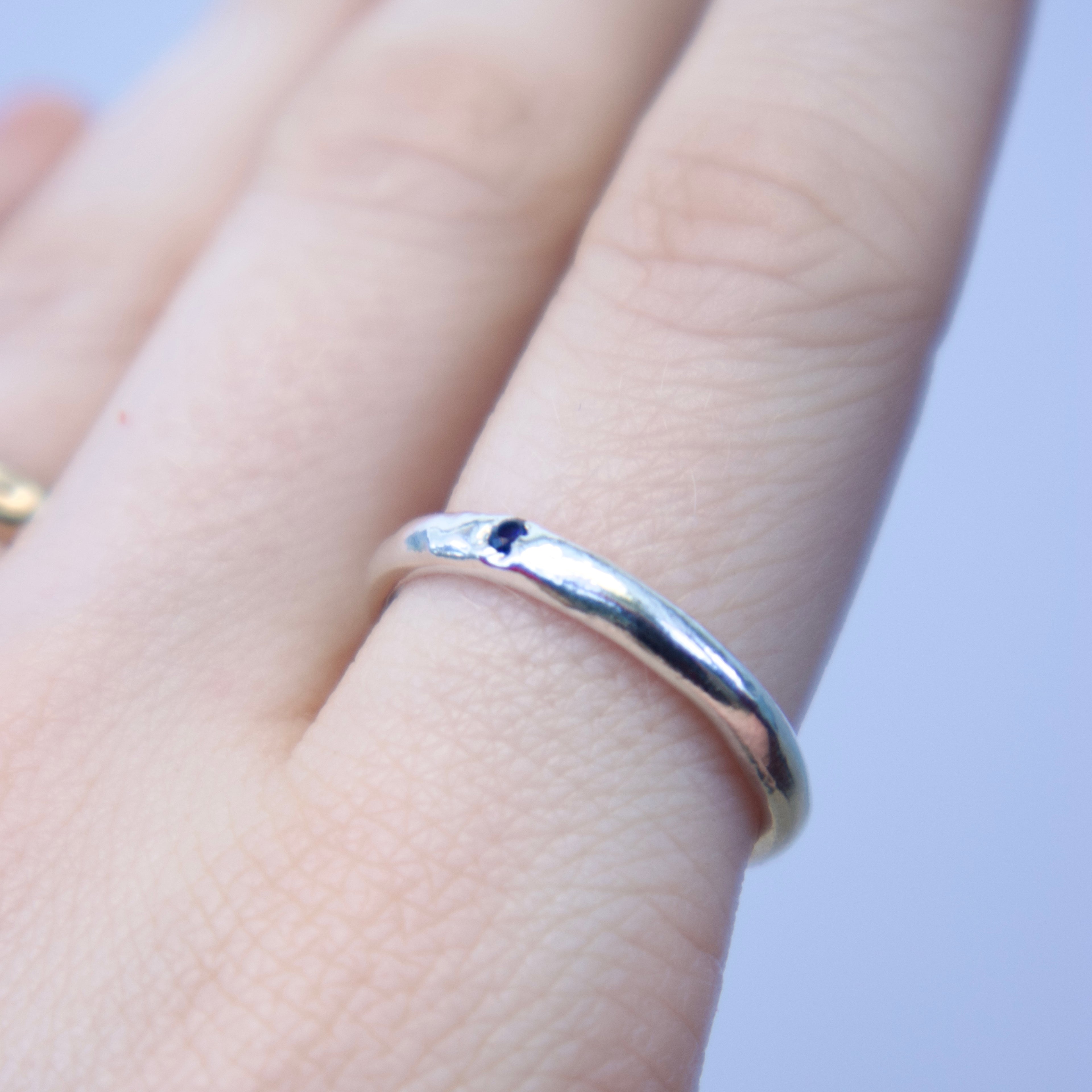 Sterling silver Candy Stacker Ring with lab-grown blue spinel. alternative fine jewellery handmade by Billy Tooth in Auckland, New Zealand.