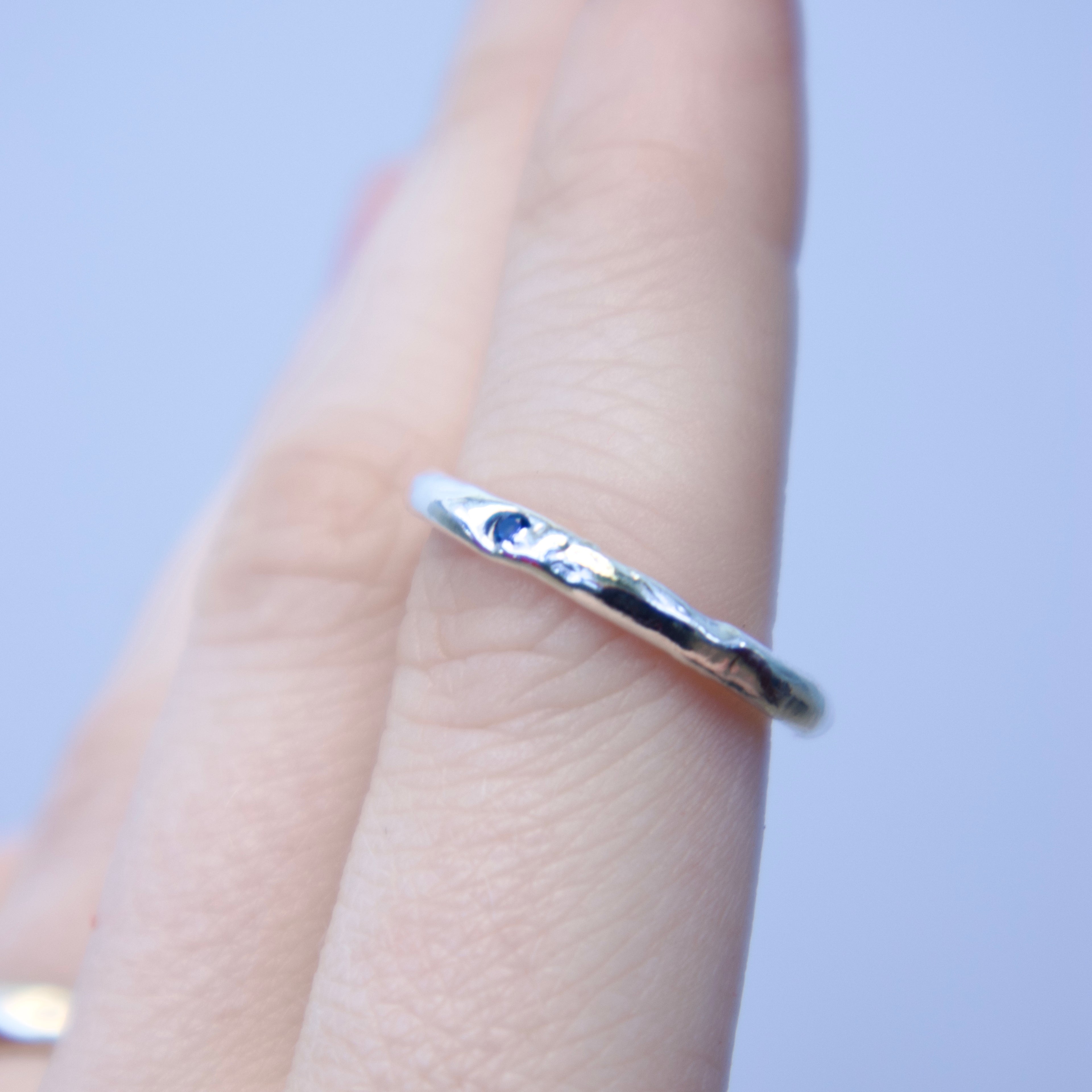 Sterling silver Candy Stacker Ring with lab-grown blue spinel. alternative fine jewellery handmade by Billy Tooth in Auckland, New Zealand.