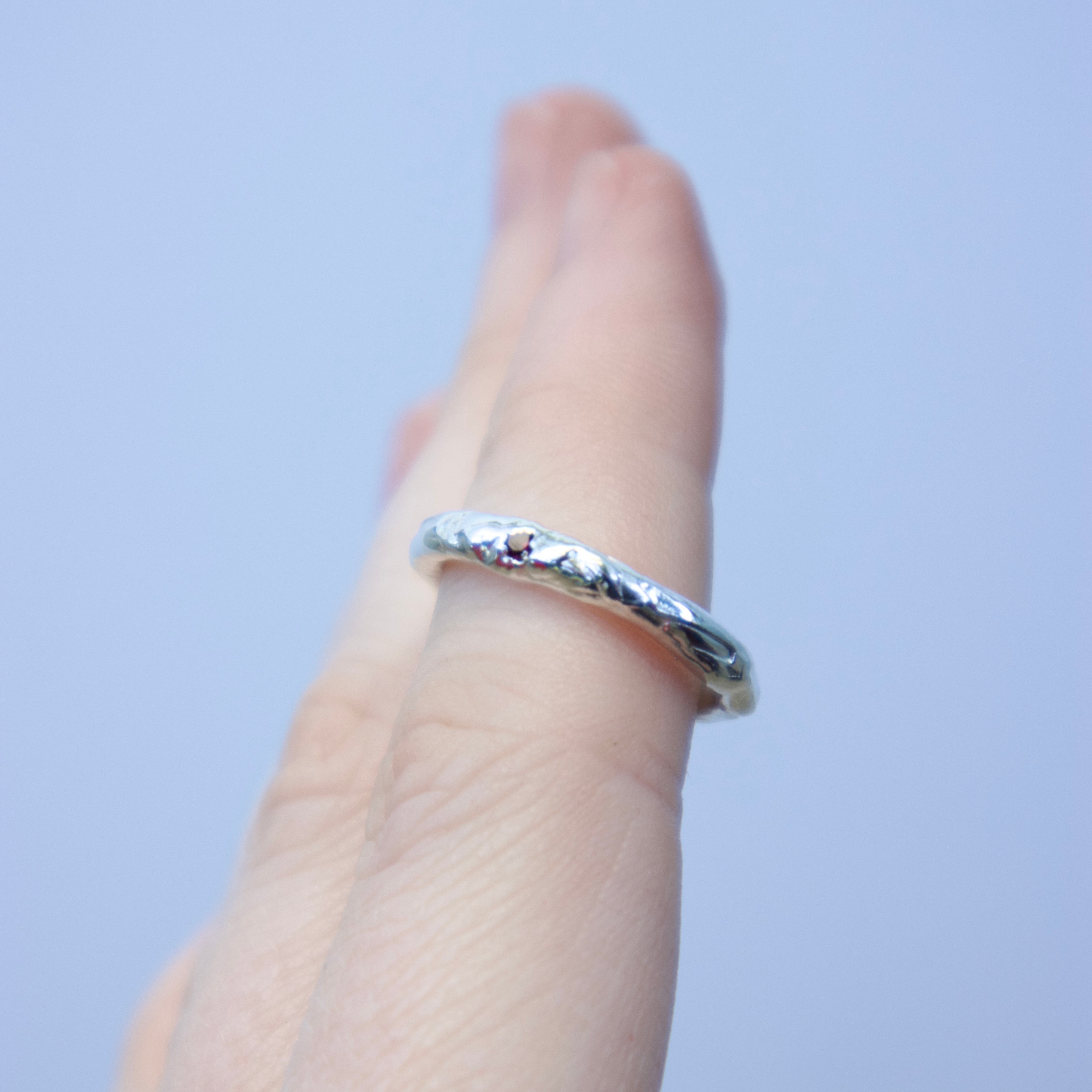 Sterling silver Candy Stacker Ring with lab-grown pink ruby. alternative fine jewellery handmade by Billy Tooth in Auckland, New Zealand.