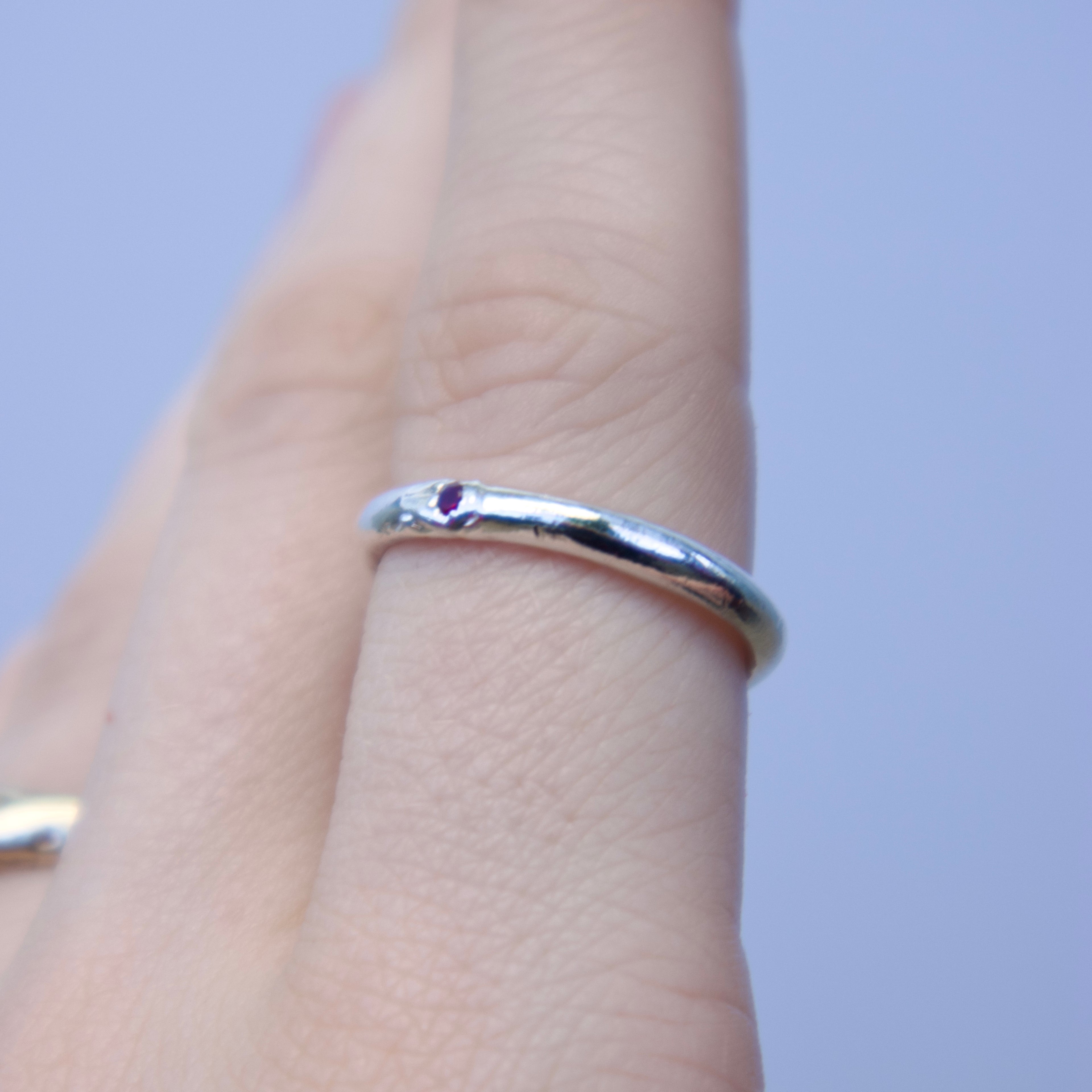 Sterling silver Candy Stacker Ring with lab-grown pink ruby. alternative fine jewellery handmade by Billy Tooth in Auckland, New Zealand.