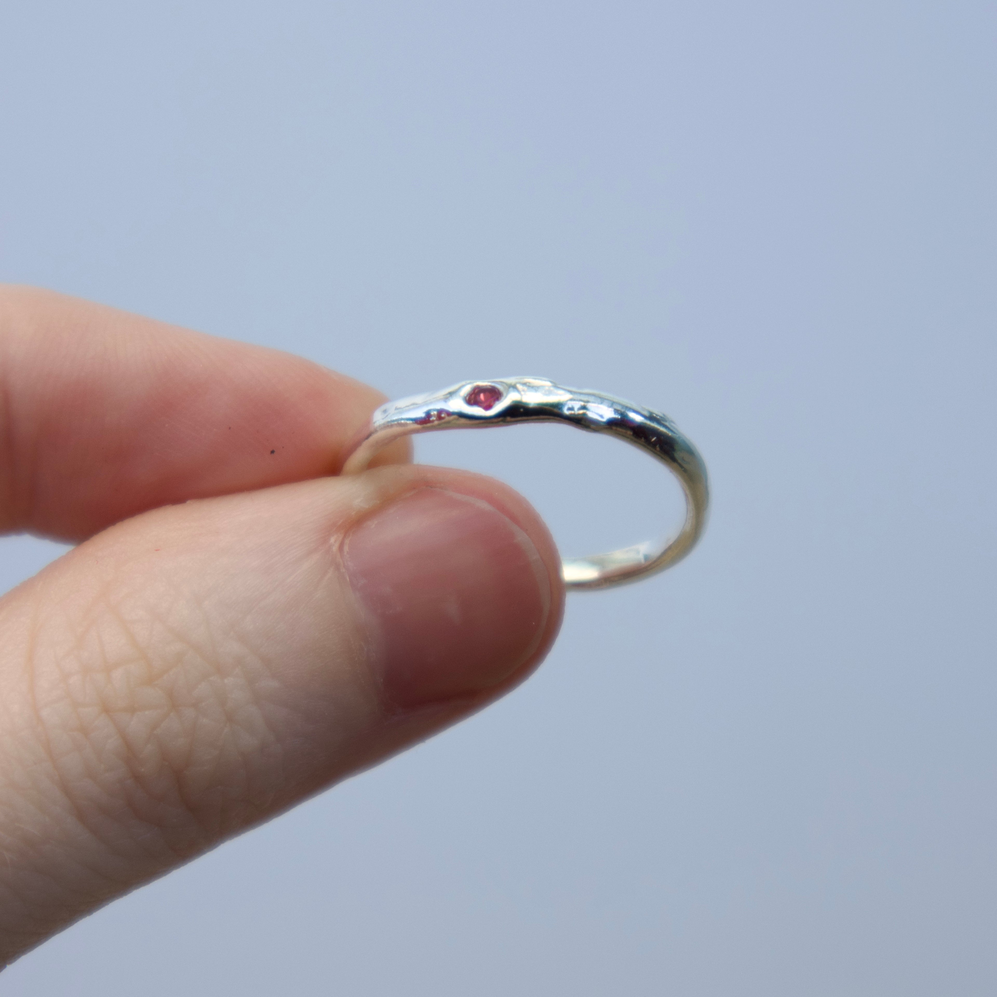 Sterling silver Candy Stacker Ring with lab-grown blue spinel. alternative fine jewellery handmade by Billy Tooth in Auckland, New Zealand.