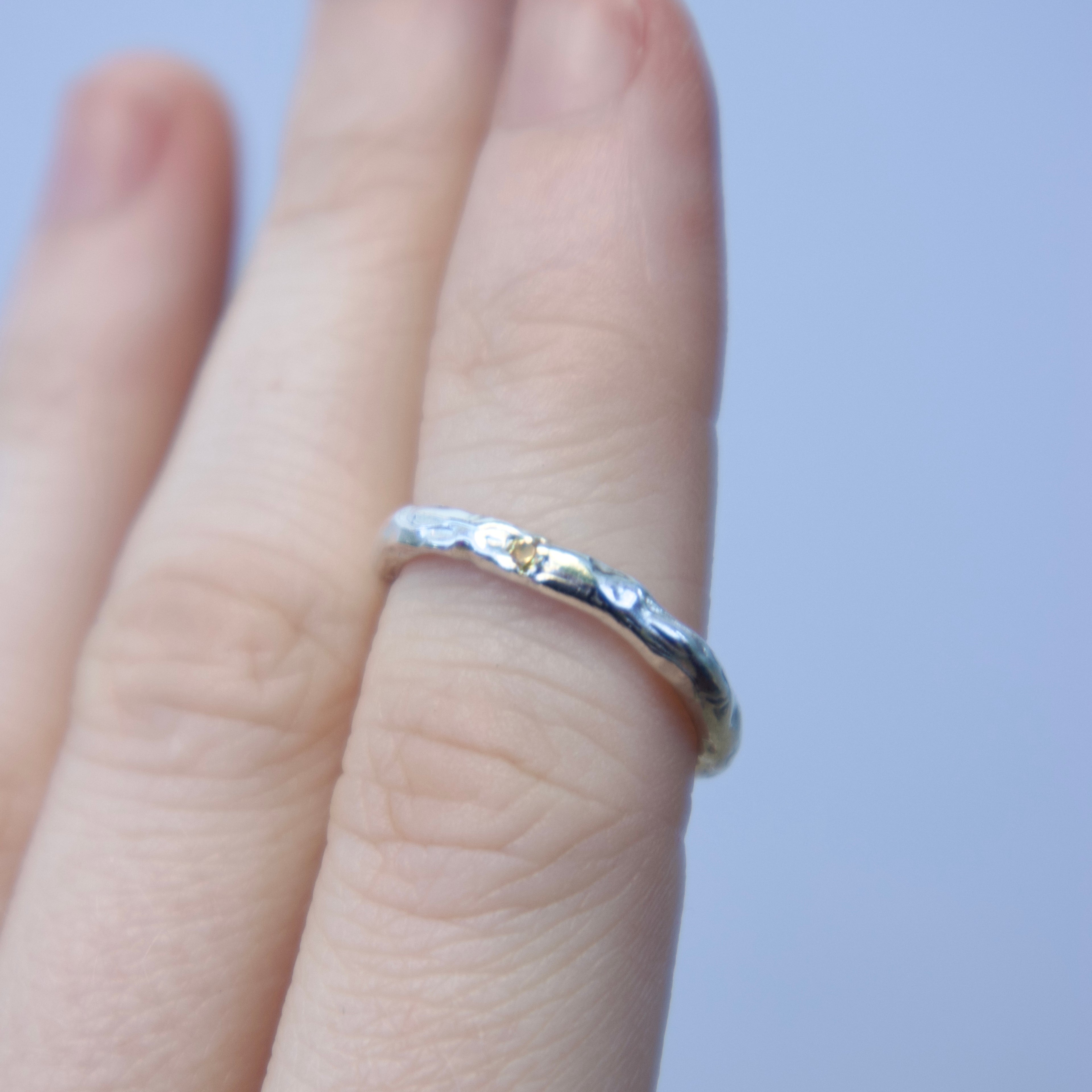 Sterling silver Candy Stacker Ring with lab-grown yellow sapphire. alternative fine jewellery handmade by Billy Tooth in Auckland, New Zealand.