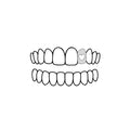 A simple black-and-white line drawing of a smiling mouth with teeth, featuring one front tooth shaded light gray with a small white heart inside.